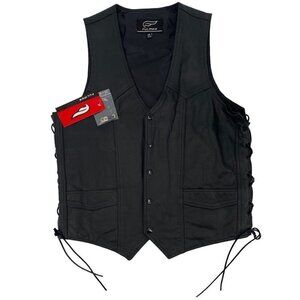 Fulmer Mens Size 44 Large Leather Club Fringe Vest, Pistol Vest VPPS NWT FLAW